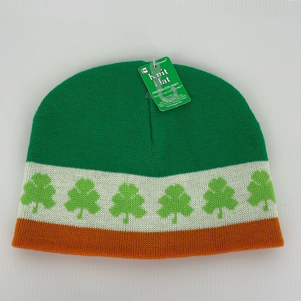 Amscan Knit Scull Cap One Size Fits Most‎ St. Patrick's Day Clover Hat NWT